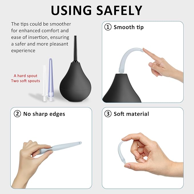 Enema Bulb Mens Anal Douche - 8 oz Reusable Clean Douche Enema Kit for Men with 3 Replaceable Nozzle ，Reusable Anal Cleaner Enema Bulb (Black,3 Piece Set)