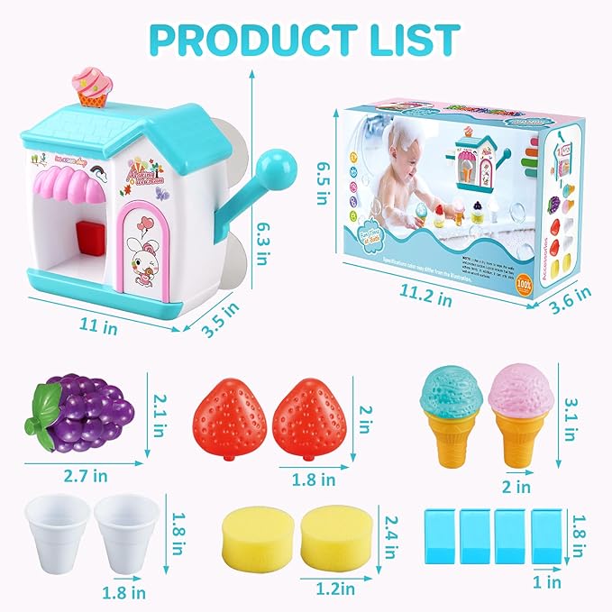 Toddler Bath Toys for 3 4 5 6 7 8 Years Old Girls, Bubble Ice Cream Maker Bath Toy, Shower Toys, Toddler Bath Toys Age 2-4, Bathtub Bubble Machine, Toy for 3 4 5 6 7 8 Years Old Boys Girls