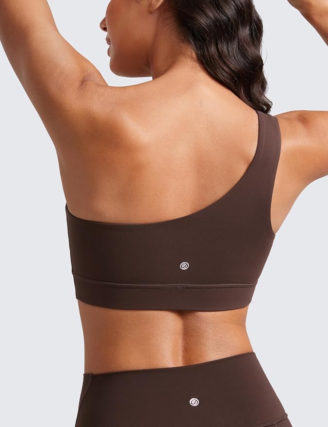 CRZ YOGA Butterluxe One Shoulder Sports Bras for Women - Sleeveless One Strap Low Impact Asymmetrical Workout Yoga Tops