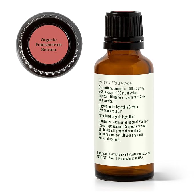 Plant Therapy Organic Frankincense Serrata Essential Oil 100% Pure, USDA Certified Organic, Undiluted, Natural Aromatherapy, Therapeutic Grade 30 mL (1 oz)
