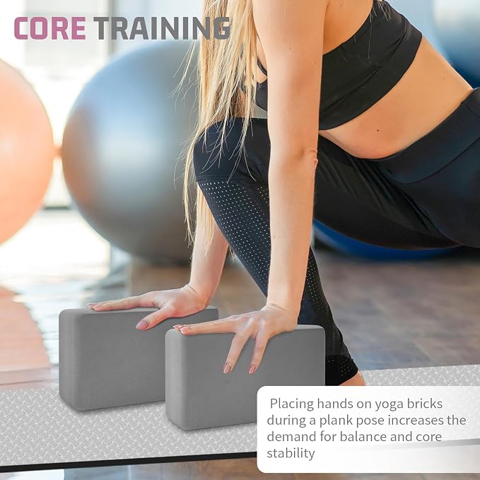 Yoga Blocks 2 Pack 3x6x9IN Foam Block Supportive Latex-Free with Rounded Edges, Non-Slip Exercise Blocks for Pilates, Meditation, Balance, Stretching and Deep Poses