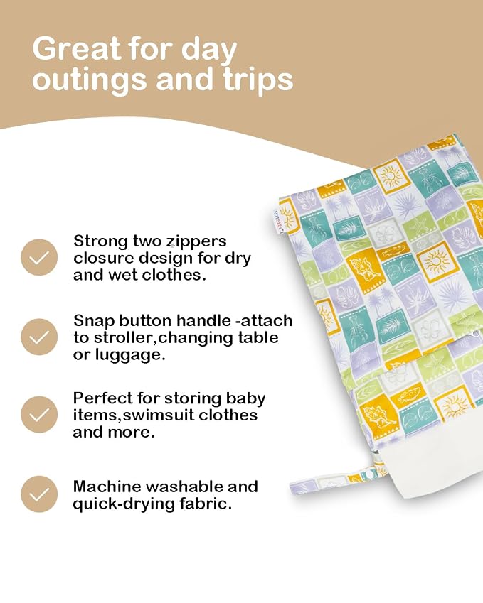 ALVA ALVABABY 2pcs Cloth Diaper Wet Dry Bags Waterproof Reusable with Two Zippered Pockets Travel Beach Pool Daycare Soiled Baby Items Yoga Gym Bag for Swimsuits or Wet Clothes 2LM21