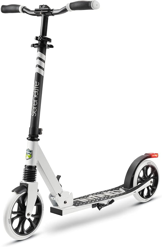 SereneLife Two Wheel Scooter for Teens, Smooth Gliding Kick Scooter for Adults w/Adjustable Height for Ages 8+, Portable All Terrain Scooter w/Carry Straps, Easy to Fold