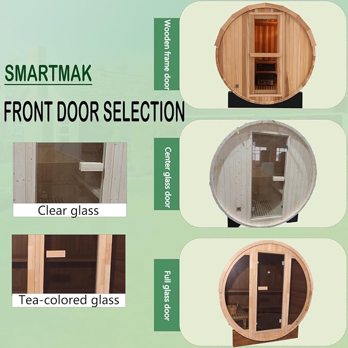 Smartmak Custom Outdoor Barrel Sauna, 2-8 Person Wooden Sauna, Wood Burning Stove or Electric Stove, DIY Steam Sauna Box (220v)