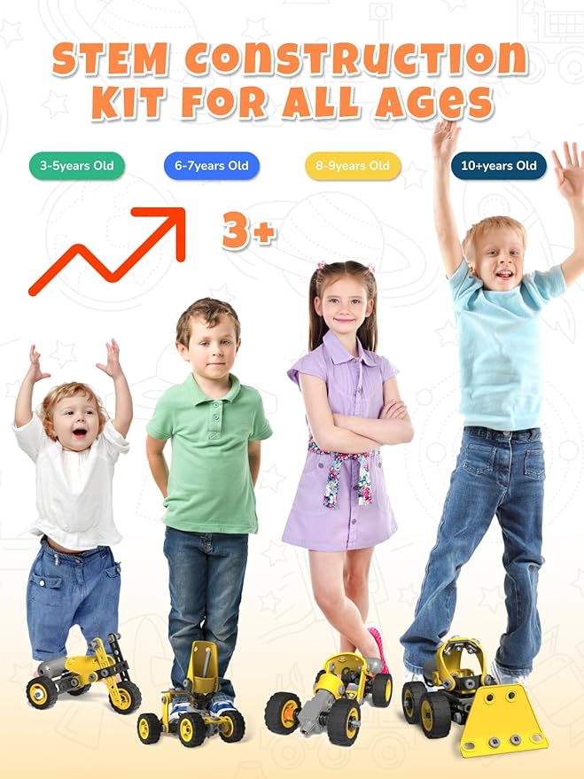 STEM Toys for 5-8 Year Old Boys, 10-in-1 Electric Toy Building Blocks for Kids Ages 4-8 Educational Construction Science Kit, Creative Activities for Boys 4-6, 8-10 Birthday & Holiday Idea Gift
