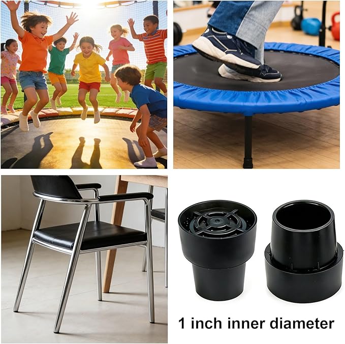 8Pcs Trampoline Leg Caps, 1 Inch Diameter Rubber Leg Tips Replacement Parts, Chair Rubber Leg Caps for Trampoline Accessories, Black Non-Slip Floor Protectors