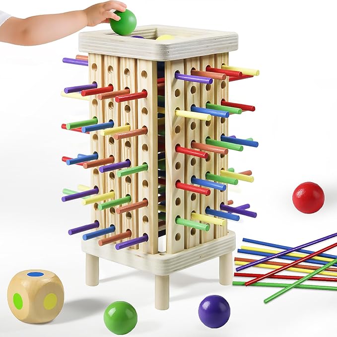 Montessori Game Wooden Board Game, 42 Colorful Wooden Sticks Dice Game Math Learning Toys for 3 4 5 6 Year Olds, Fine Motor Skill Toy for 3+ Year Olds Girls Boys,Family Game Travel Toys Gifts for Kids