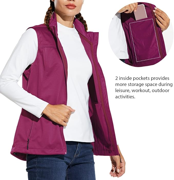 baleaf Women's Lightweight Running Vest Sleeveless Softshell Jacket | Windproof; Breathable; Water Resistant; 2 Zipper Pockets; Stand Collar; Great for Running, Hiking, Camping and Travelling