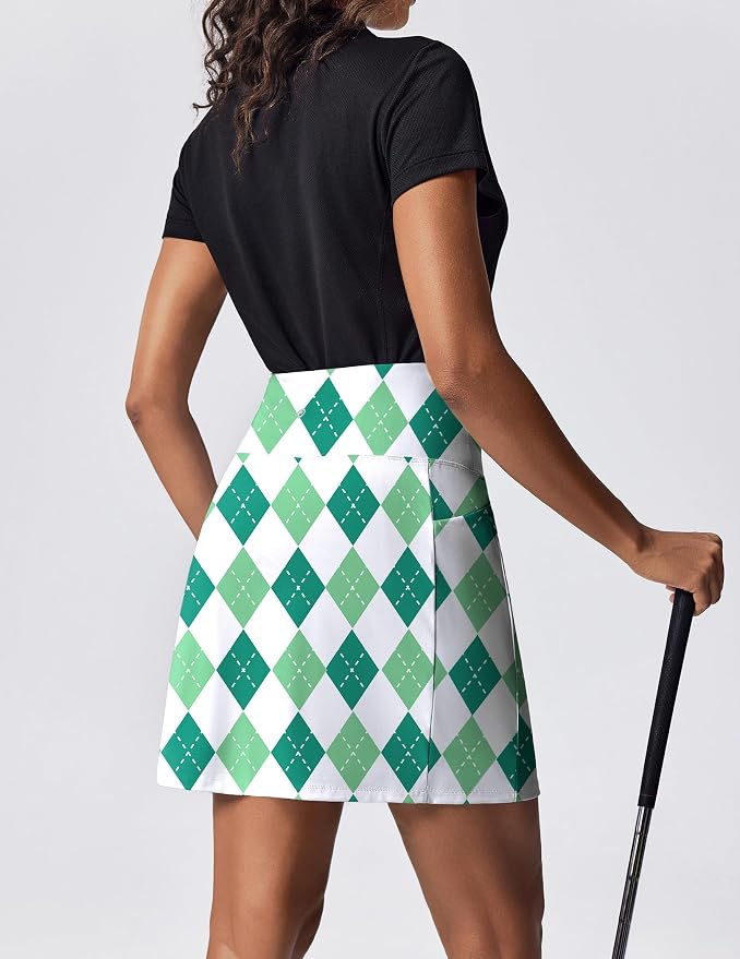 PINSPARK 19" Knee Length Skorts for Woman with Pockets UPF 50+ Golf Skirts | 4 Pockets, Built-in Shorts, High Waisted & Tummy Control, Moisture-wicking for Golf Athletic Tennis Workout Casual