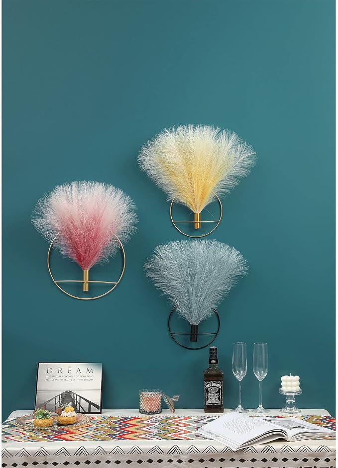 Pretty Jolly Boho Pampas Wall Decor Gold Metal Wall-Mounted Art | Morden Artificial Greenery Display，2 Pack Hanging Planter For Living Room, Bedroom, Bathroom, Dining room