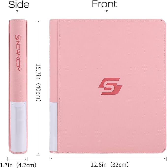Snekdy Top loader Binder, 9 Pockets Top Loader，Holds 360 Top Loaders cards, Card binder with Sleeves for card in 3 x 4 inches color smooth Zipper PU Leather (Pink)