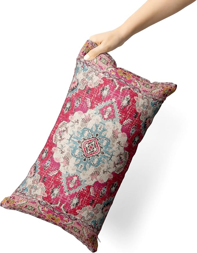 Snycler Boho Throw Pillow Covers 12x20 inch Set of 2 Boho Rug Carpet Double Sided Pattern Cotton Soft Pillow Case Cushion Cover Pillowcase for Couch Sofa Bed Decorative (Red)