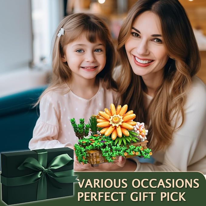 BIGEARN Flowers Bonsai Building Set - DIY Artificial Sunflower Botanicals Collection for Adults, Indoor Plant for Desk & Home Decor, Gift for Girls, Wife & Mother