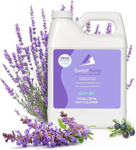 SwaytAway Fitness Mat Cleaner Concentrate – 32oz/Make 4 Gal - No-Slip No-Residue Lavender Essential Oil Formula – USA Made Aromatherapy Yoga Mat Spray for Home & Studio – Natural Cleaning Solution