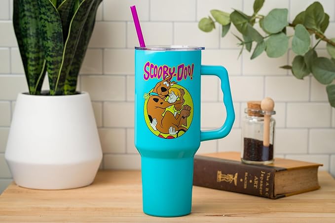 Silver Buffalo Scooby-Doo Stainless Steel Tumbler with Handle Featuring Shaggy and Scooby-Doo, Fits in Standard Cup Holder, 40 Ounces (Pack of 12)