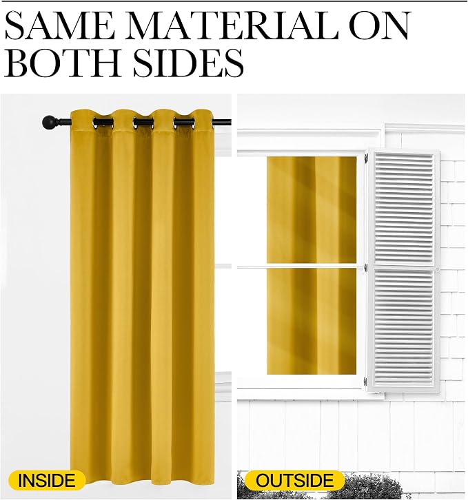 NICETOWN Gold Curtains 84 inches Long Blackout for Bedroom, Grommet Thermal Drapes Room Darkening Window Treatments for Living Room, W52 x L84, 2 Panels