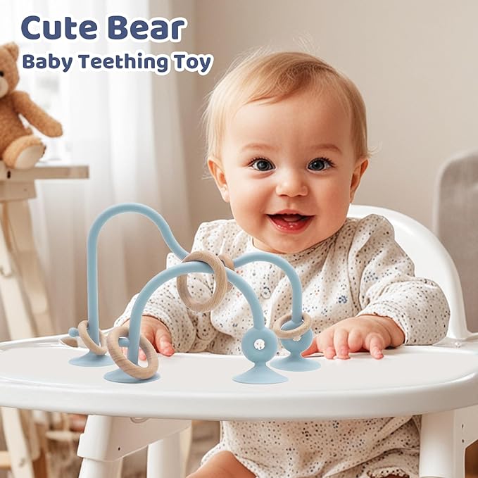 Baby High Chair Suction Toys Teething Chew - Baby Table Toys, Teething Toys Silicone Teethers, Food Grade Silicon for 6 12 18 Months (Blue)