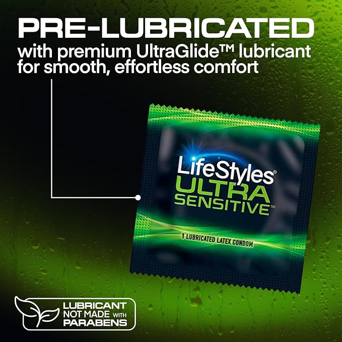 LifeStyles Ultra Sensitive Premium Lubricated Natural Latex Condoms Value Pack - 50 Count, 1 Pack - Triple Tested for Best Protection, Made with UltraGlide Silicone Lube