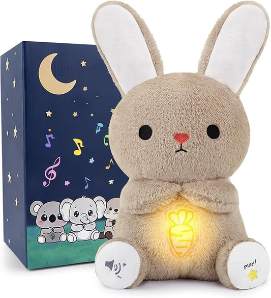 BRICHOEE Breathing Stuffed Animal, Soothing Bunny Stuffed Animal with Moving Ears, Breathing Motion, Calming Sound and Light for Baby Sleep Companion Portable Plush Toy Gifts for Kids Adults Newborns