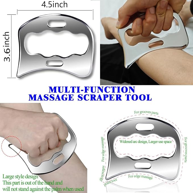 4 in 1 Professional Stainless Steel Muscle Scraper Tool Set, IASTM Tool, Scraping Tool Physical Therapy with Case
