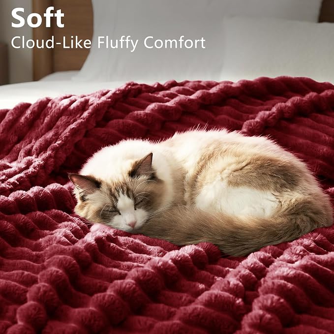 HIMEET Red Oversized Throw Blanket, 300GSM Ribbed Fleece, 50 x 70 Inches | Ultra Soft Flannel, All-Season Lightweight Warmth, Extra Coverage for Couch Lounging, Home Room Decor, Machine Washable