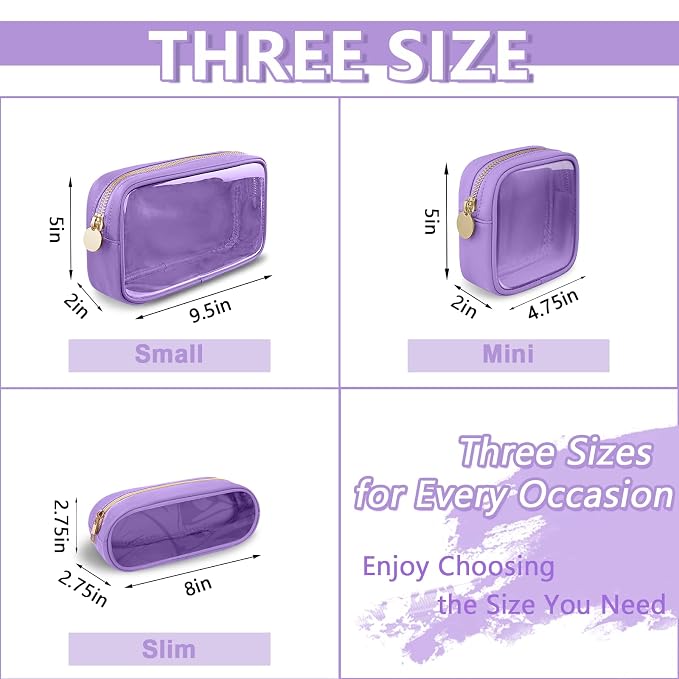 UIXIZQ Clear Mini Makeup Bag for Purse, Small Nylon&PVC Cosmetic Travel Bag TSA Approved Toiletry Bag with Zipper, Preppy Transparent Makeup Travel Bag Coin Purse for Women Men Girls(Mini-Purple)
