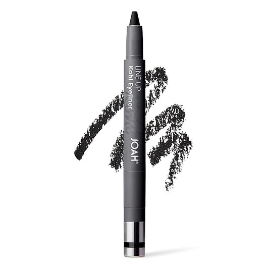JOAH Beauty LINE UP Kohl Eyeliner, Ultra-Smooth & Highly Pigmented Silky Formula, Argan Oil Infused, Longwear, Transfer-Proof, Waterproof, Built-In Smudger & Sharpener - Charcoal