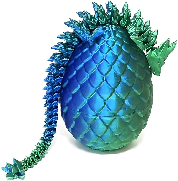 Pigmiss 3D Printed Dragon Egg Crystal Fidget Toy - Full Articulated Mystery Egg with Dragon Inside - Home Office Desk Decor Gifts (Laser Green)