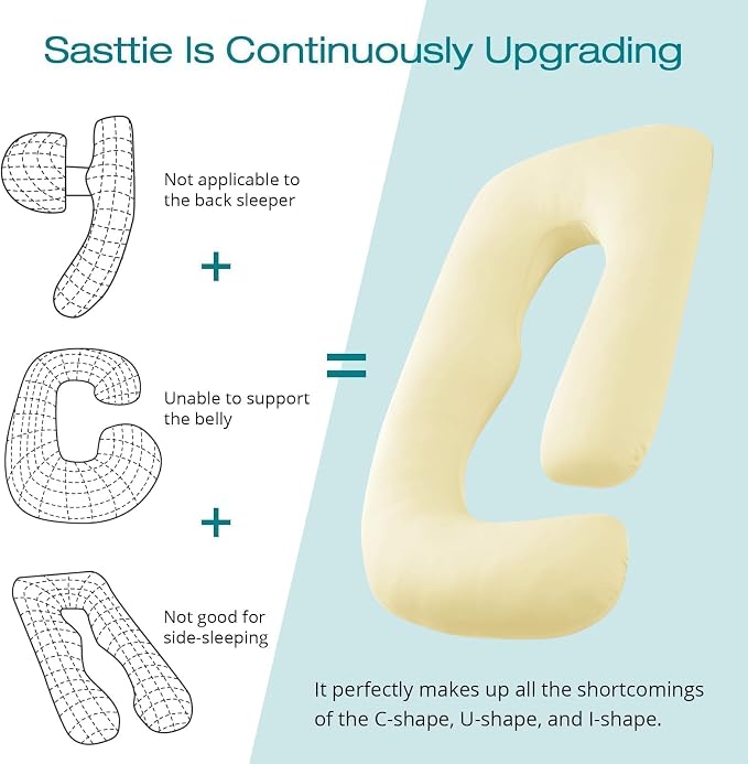 Sasttie Pregnancy Pillows for Sleeping, U Shaped Cooling Full Body Pregnancy Must Haves, 57 Inch Maternity Pillow for Pregnant Women, Pillow with Removable Cover for Side Sleeper, Light Yellow