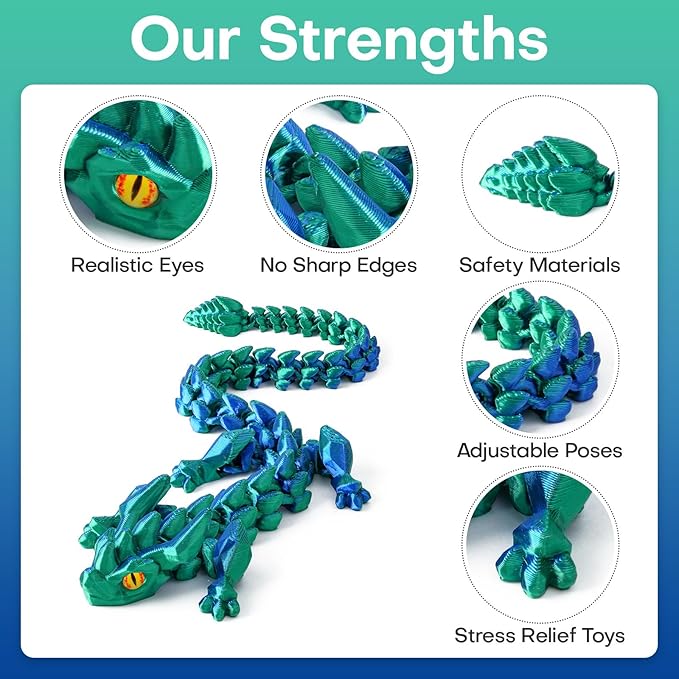 FYEFKJSA 3D Printed Dragon Eggs with Dragon Inside - 12Inch,Articulated Fidget 3D Printed Animals, Interesting Decorative Gift, Easter Basket Essentials Stuffers (Laser Green)