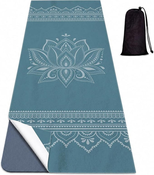 Yoga Mat Towel, Hot Yoga Non Slip with 4 Corner Pockets, 74 x 26 in | Soft Absorbent Microfiber With Four Corner Pockets, Fits Over Yoga Mats For Hot Yoga, Pilates, Gym, And Travel