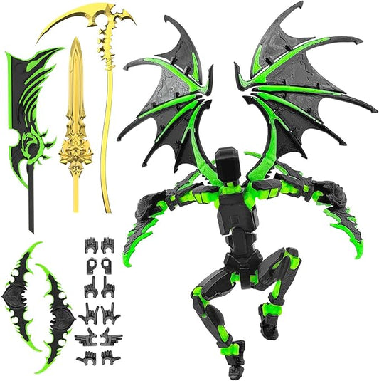 T13 Action Figure Already Assembled, Devil Wings Titan 13 Action Figure 3D Printed T13 Action Figures Set, T 13 Robo 13, Lucky 13, Gift for Dummy Collectors Desktop Decorations (Black Green)