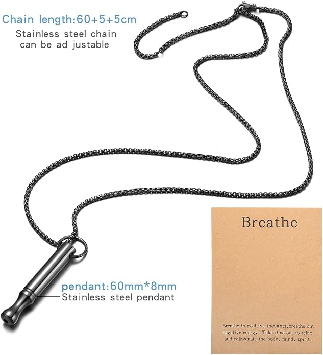 Mindfulness Breathing Necklace Stress Relief Pendant Stainless Steel Anxiety Breathe Necklace for Women Men
