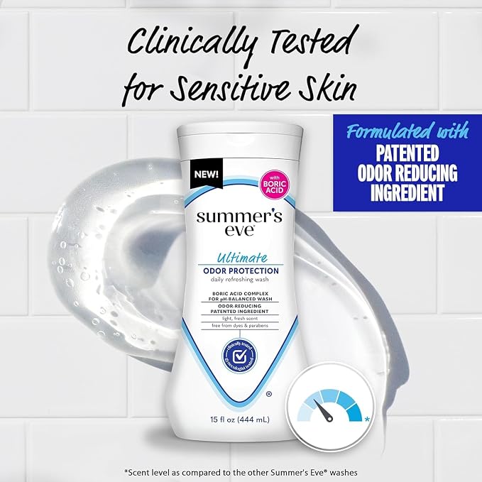 Summer's Eve Ultimate Odor Protection Feminine Cleansing Wash, Daily Intimate Wash, with Boric Acid Complex, pH Balanced, Removes Odor, 15 Ounce (Pack of 3)