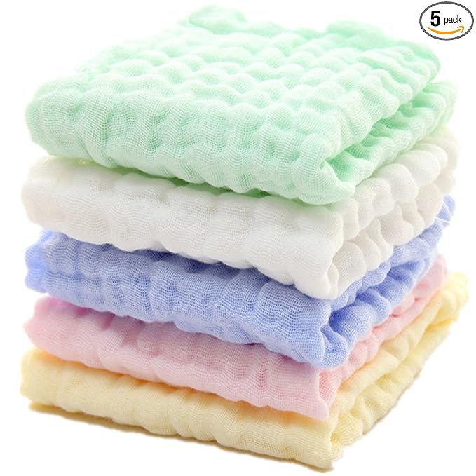 MUKIN Baby Washcloths - Natural Cotton Baby Wipes - Soft Newborn Face Towel and Washcloth for Sensitive Skin, Registry as Shower, 5 Pack 12x12 inches