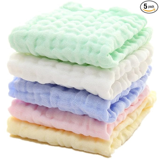 MUKIN Baby Washcloths - Natural Cotton Baby Wipes - Soft Newborn Face Towel and Washcloth for Sensitive Skin, Registry as Shower, 5 Pack 12x12 inches