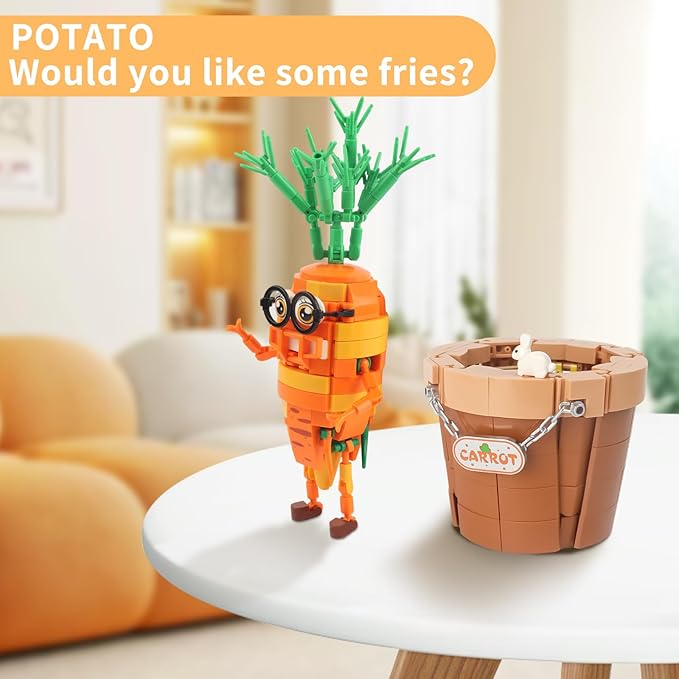 Creative Carrot Model Building Set – Potted Plant Blocks Compatible with Lego, Home & Office Desk Decor, Ideal Building Toy Gift for Kids Ages 6+ & Adults (JJ9209)