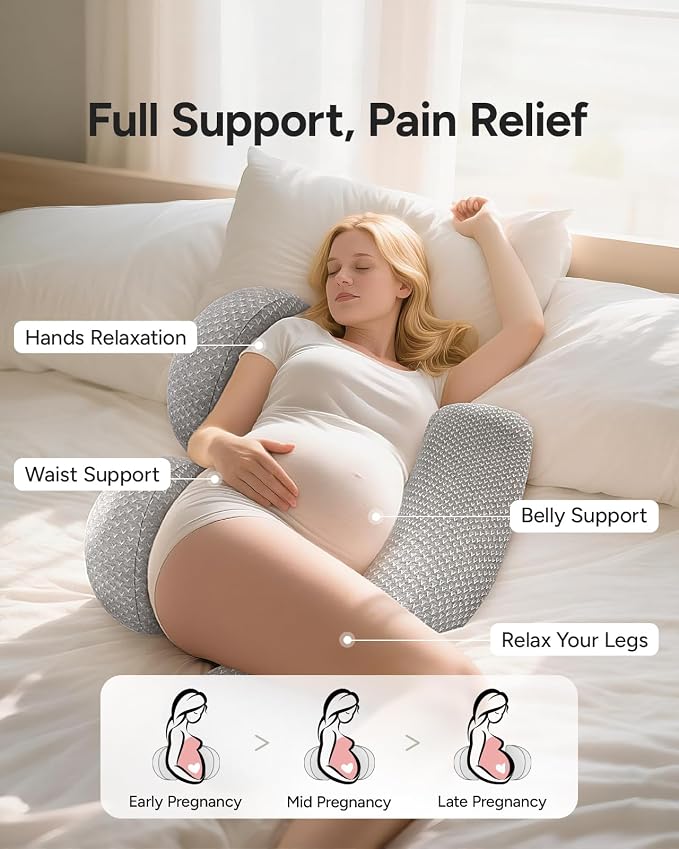 Pregnancy Wedge Pillow for Sleeping, Adjustable Maternity Pillow for Side Sleepers, Supports Back, Belly & Hip, Ideal for Pregnant Women, Rayon Made from Bamboo Removable Cover, Grey (Long)