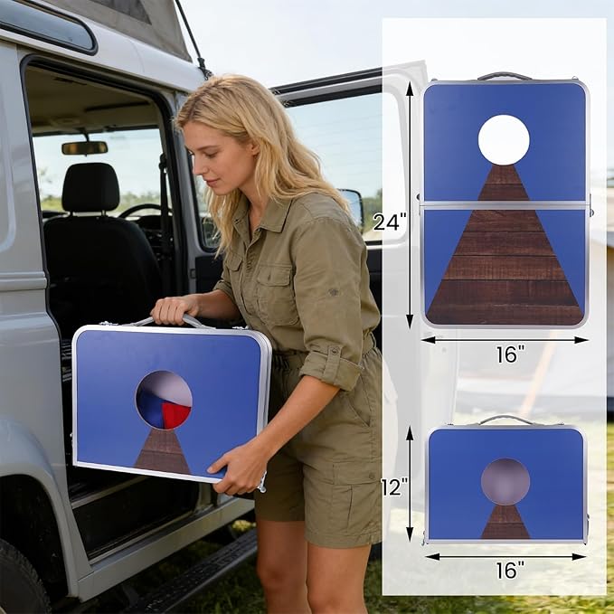 Juegoal Portable Cornhole Board Set for Kids Teens & Adults, 24x16 Inch Foldable Corn Hole Games with Bean Bags & Carry Bag, Lightweight Aluminum Alloy Travel Size Cornhole Set for Outdoor Games Beach