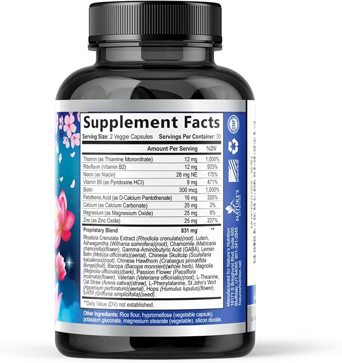 Stress Support Supplement - Extra Strength Ashwagandha, GABA, Magnesium, L-Theanine for Relief - Supports Mood & Focus - Naturally Calm, Unwind & Relax - Eases Tension & Nervousness - 60 Capsules