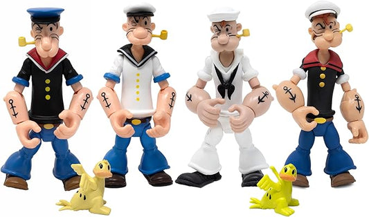 Boss Fight Studio Popeye Classics Set of 4 Action Figures - White & Black Sailor Suit, White & Black First Appearance - Highly Articulated Collectible Figurines, Accessories, & Alternate Parts - 1:12