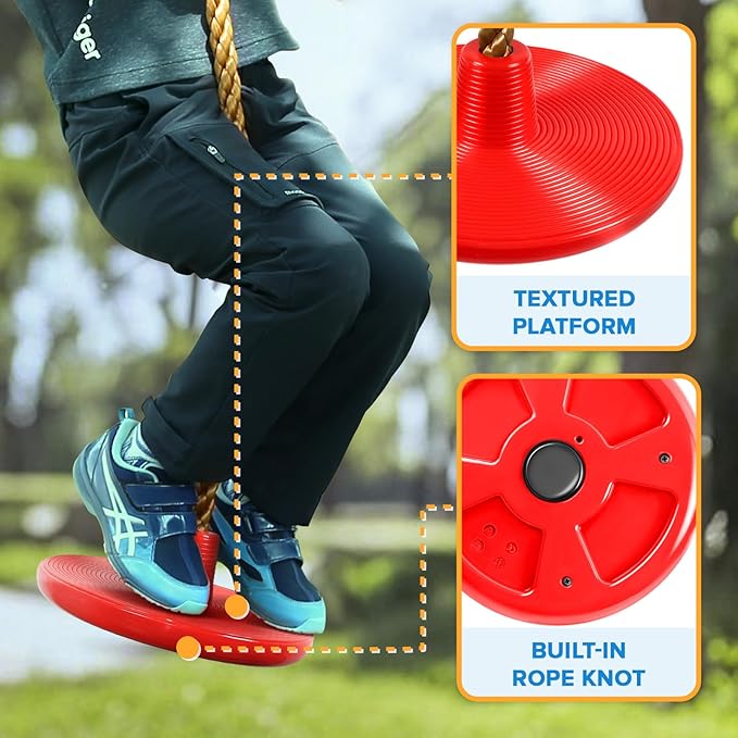 Climbing Rope Tree Swing with Platforms and Swing Seat Outdoor Playground Accessories for Kids Including Hanging Strap & Carabiner