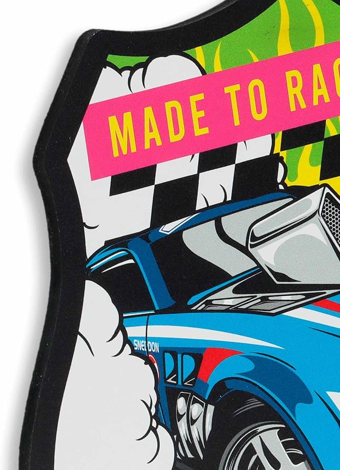 Hot Wheels Made to Race Wood Wall Decor - Bold Hot Wheels Racing Sign Featuring Blue Muscle Car Art