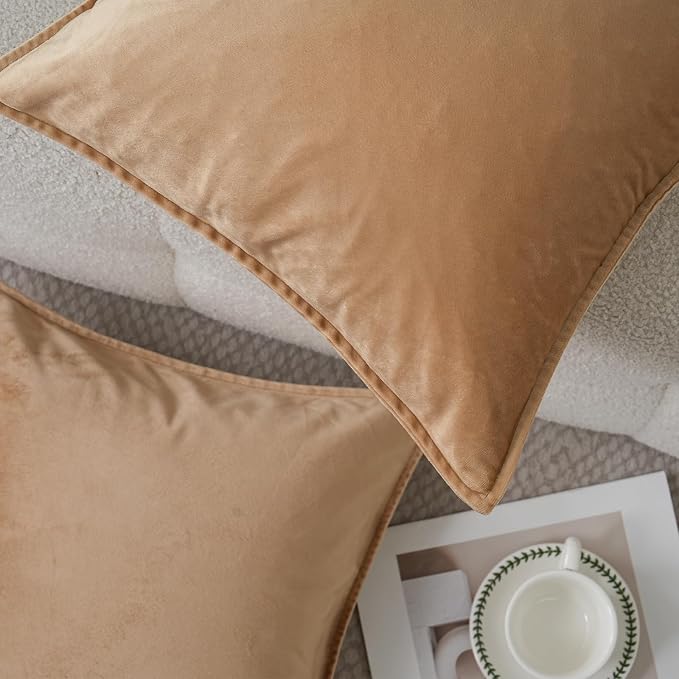 JIAHANNHA Velvet Khaki Throw Pillow Covers 20”x20”Pack of 2 Soft Decorative | Square Cushion Covers for Couch Sofa Bed Livingroom Car Home Decor,50x50Cm