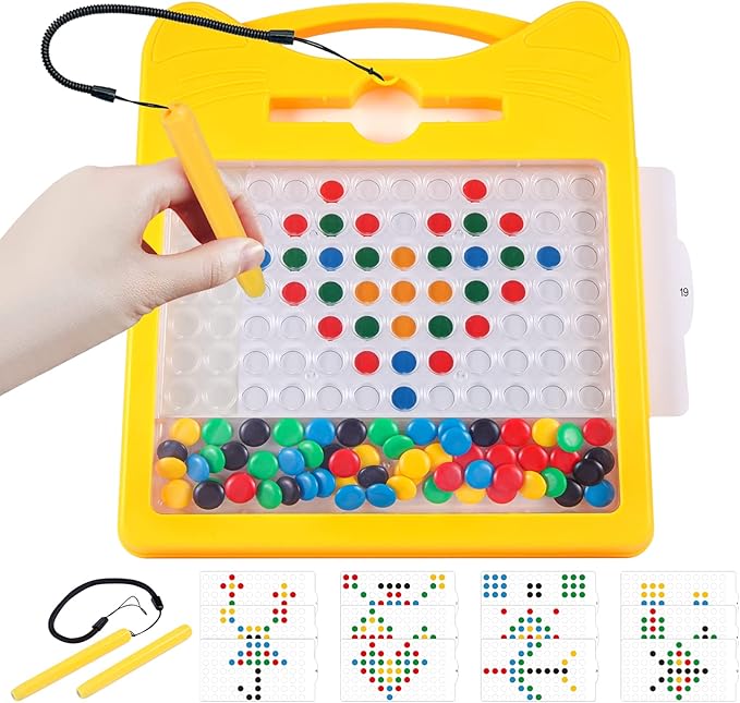 Magnetic Drawing Board for Kids, Toddler Magnet Doodle Board with 2 Pens, Magnetic Dot Art, Fine Motor Skills Toys, Airplane Travel Essentials Toys for Boys Girls (Yellow Cat)