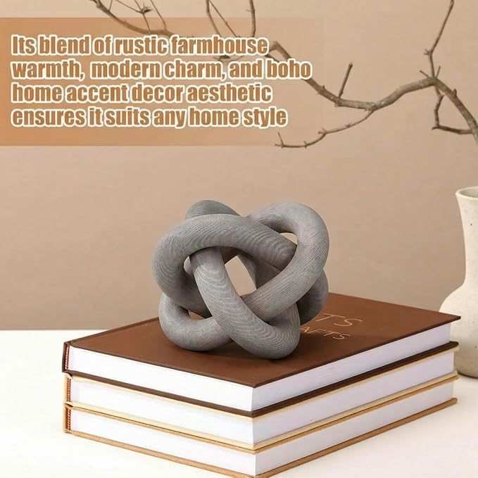 Yalikop 3 Link Wood Knot Decor Rustic Home Décor Accents Hand Carved Coffee Table Decoration, Boho Chain Link Decoration, Modern Shelf, Rustic Objects for Home Living Room Bedroom(Gray)