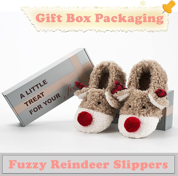 Cute Animal House Slippers, Warm Fuzzy Slipper Socks with Grippers Non Slip, Cozy Funny Gifts