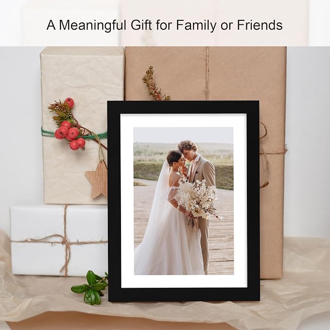 Hongkee 12x12 Picture Frame Set of 4 - Made of Glass and Black Wooden Frame, Display Square Pictures 10x10 with Mat or 12 x 12 without Mat, Desktop & Wall Collage Photo Frame