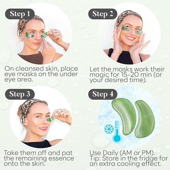 BLOOMORA Green Tea Under Eye Patches (30 Pairs) - For Dark Circles & Puffiness - Hydrating Green Tea Eye Mask