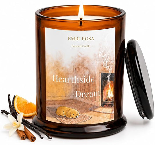 Vanilla Rum & Sunlit Citrus Scented Jar Candle, Warm Fruity Aroma for Relaxing Home, Luxury Aromatherapy Candle with Soy Blend Wax, 10oz / 60H, EMBUROSA